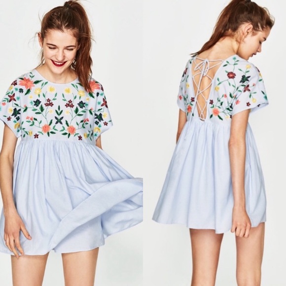 zara embroidered jumpsuit dress